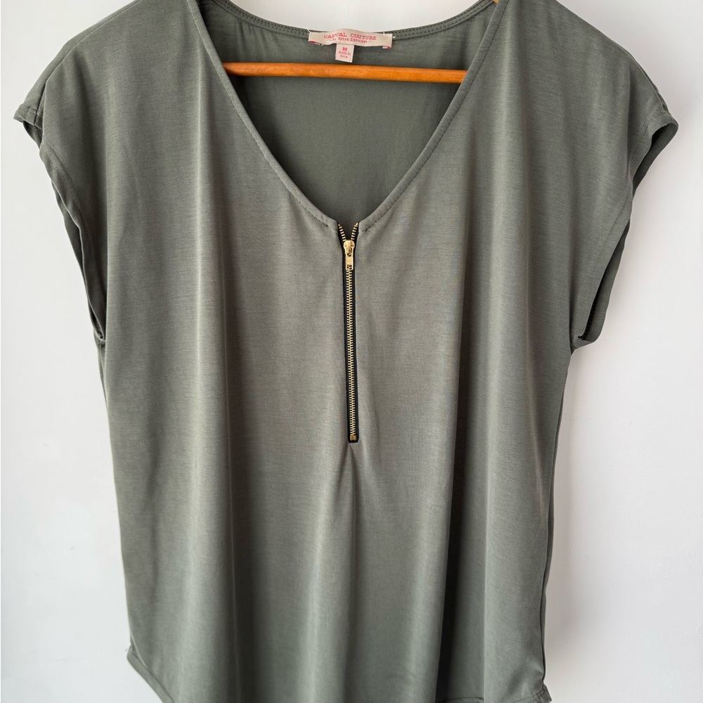 Green Envelope Olive Blouse with Gold Zipper